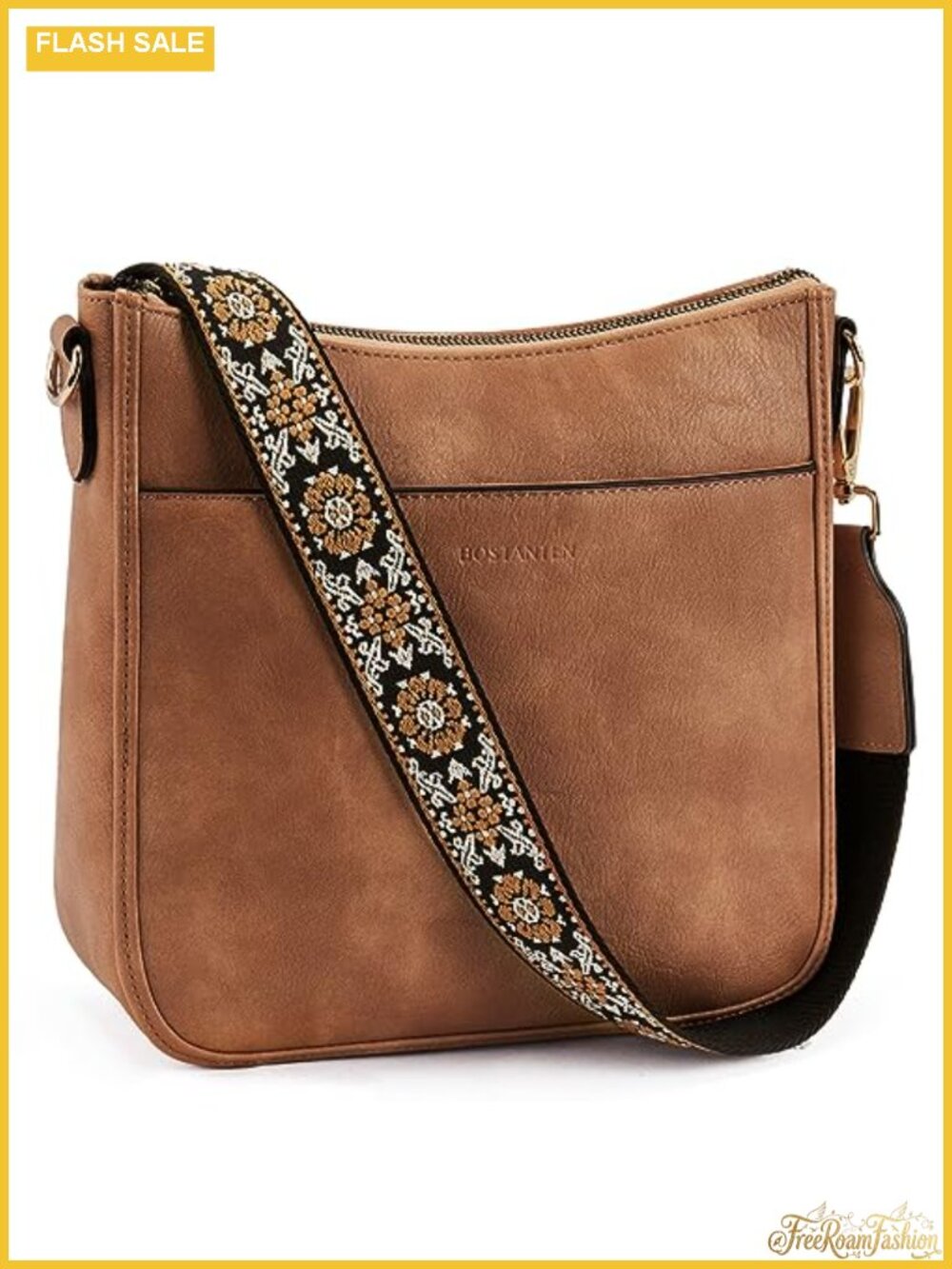 Vegan Leather Crossbody Bag with Wide Adjustable Strap and Multiple Pockets